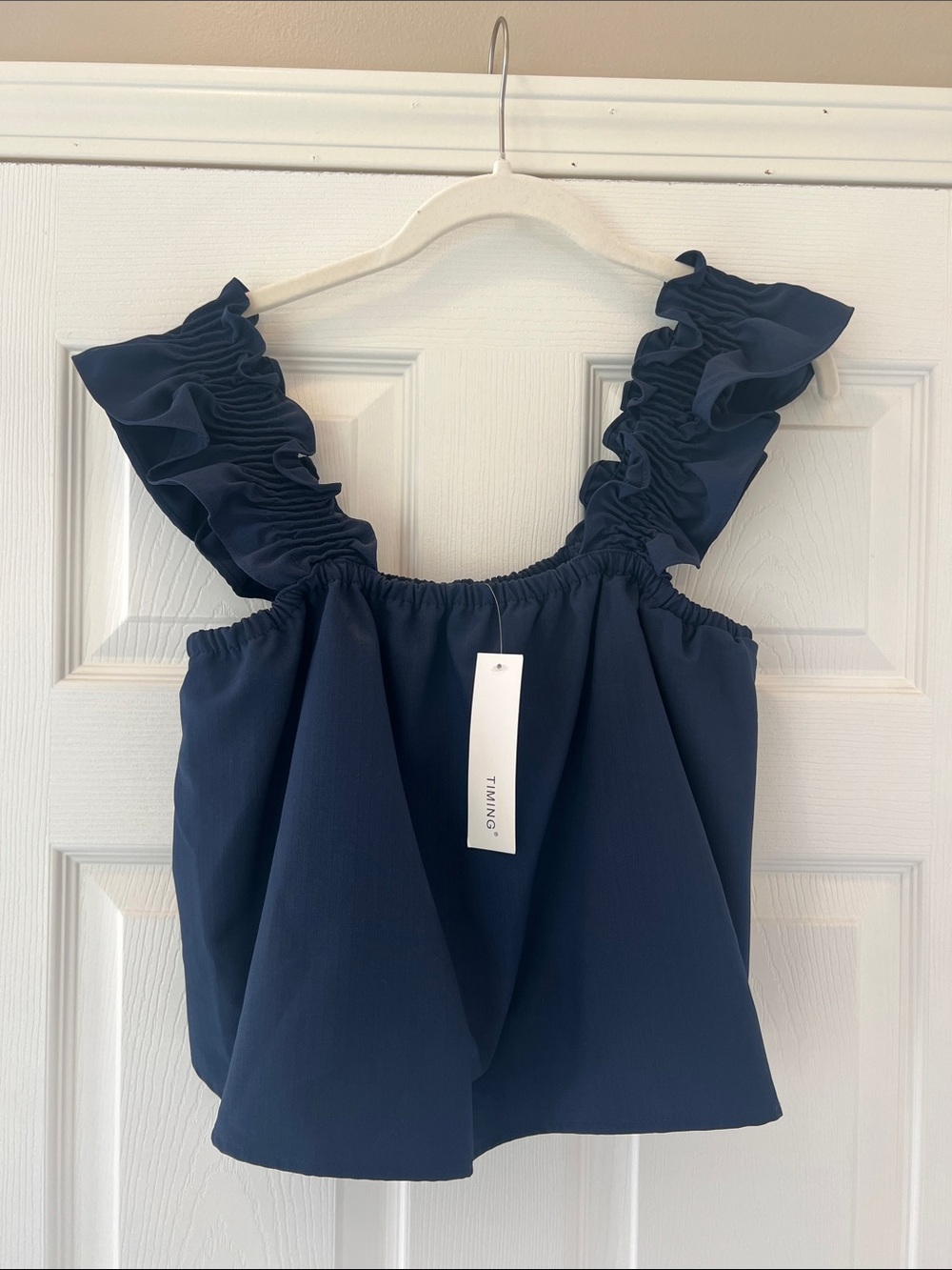NWT Timing Navy Ruffle-Strap Tank Top - Size Large